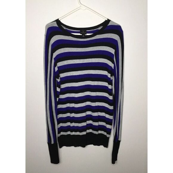 Worthington Womens Large Tall LT Sweater Boat neck Pullover Blue/Gray Stripped - Picture 1 of 11